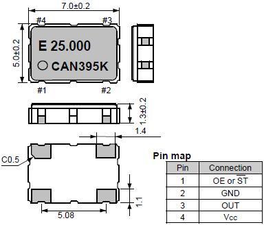 7050晶振外部尺寸示意图