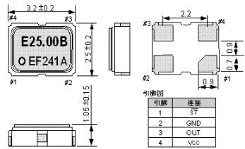 3225贴片晶振外部尺寸示意图